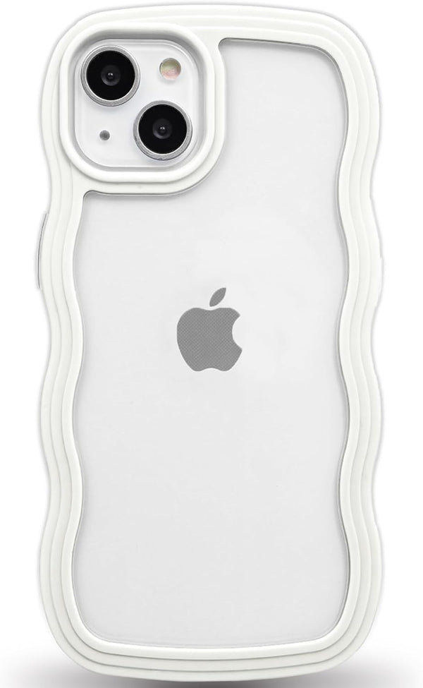 Anuck iPhone 13 Case - Wavy Edge Clear Back, Shockproof Soft TPU & Hard Bumper, Anti-Slip Grip, Cute Design for Women,