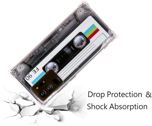 Galaxy Note 20 Ultra Case with Reinforced Corners, TPU Soft Bumper Retro Cassette Tape Case + Camera Lens Protector