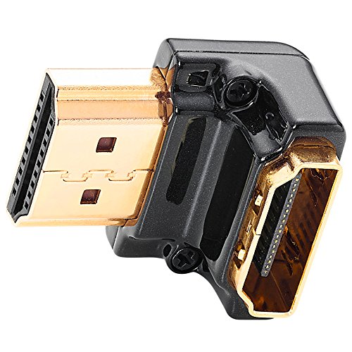 Zeskit HDMI Adapter Male to Female Right Angle, Zinc Alloy Full Shielding, 24K Gold Plated Connectors (SIDE-90/N)