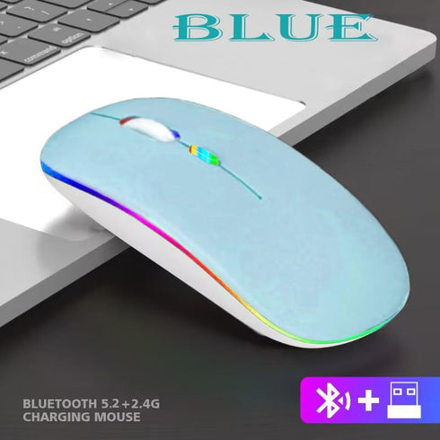 Wireless Bluetooth Mouse, LED Dual Mode Rechargeable Slim Laptop Mouse (BT5.2+USB Receiver), Portable for Laptop,