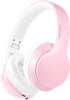 rockpapa E7 Over Ear Wireless Bluetooth Headphones with Mic, Foldable Wired/Wireless Headphones for Kids, Pink White