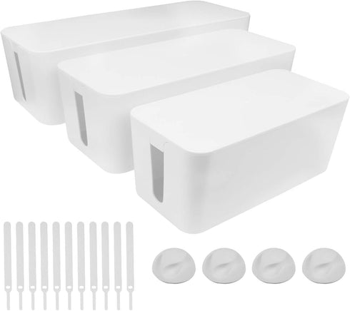 DUNCHATY 3 Pack Cable Management Box Organizer, Large Medium Small Cord Hider Box for TV Wires, Computer, Router, USB