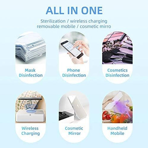 CarbonKlean UVKlear UVC Sterilization Kit with Wireless Charger, Removable Mobile Cosmetics Mirror and UV Sanitizer