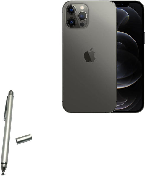 BoxWave Stylus Pen for Apple iPhone 12 Pro Max - DualTip Capacitive Stylus, Metallic Silver, Fiber Tip Disc Tip