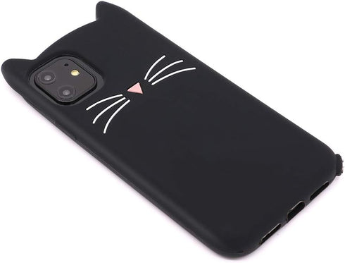 Cute iPhone 11 Case, Funny Animals Black Whisker Cat Ears 3D Cartoon Soft Silicone Shockproof Cover for Girls