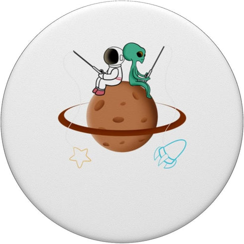 PopSockets Standard PopGrip, Astronaut Fishing With Alien