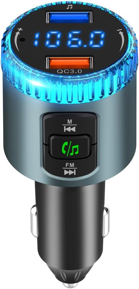ILOKEY 5.0 12V~24V MP3 7 3.0 (black-BC52) Bluetooth Car FM Transmitter for Car Noise Cancelling Player Color LED