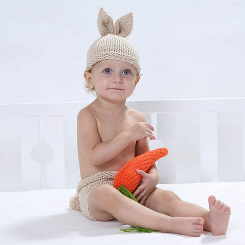 1st IDOPIP Newborn Baby Easter Bunny Photography Props Costume Boy Girl Crochet Knit Rabbit Hat Diaper Carrot Birthday