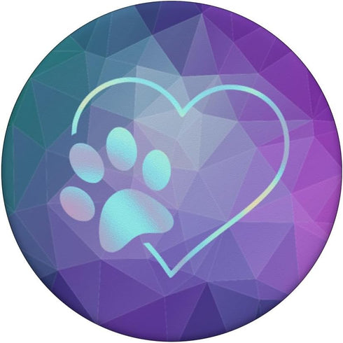 Rainbow Paw Print Heart, Dog Cat Teal Purple Polygon PopSockets Standard PopGrip
