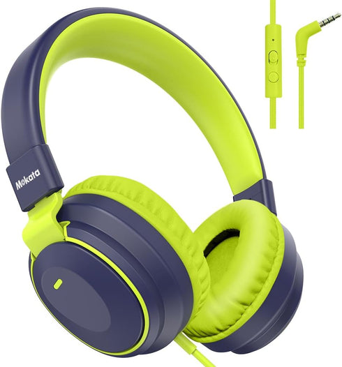 Kids Headphones, Volume Limited 85/96dB Wired Over-Ear/On-Ear Foldable Headset with Mic for School, PC, Tablet (Deep