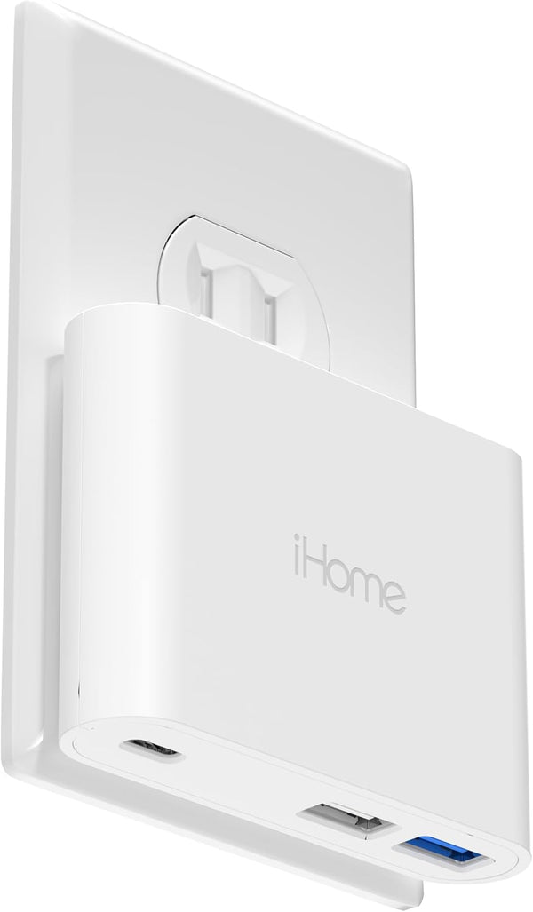 iHome 32W AC Pro Multi Port USB Wall Charger Block - Fast Charging Station with 3 USB Ports