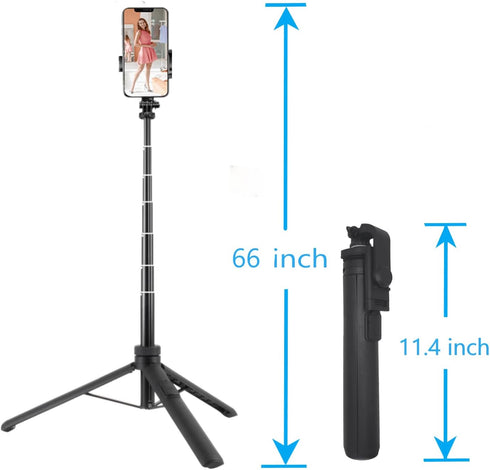 66" Selfie Stick Tripod for Cell Phone & Camera, Expandable Tripod with Remote Control, Portable for iPhone/Gopro