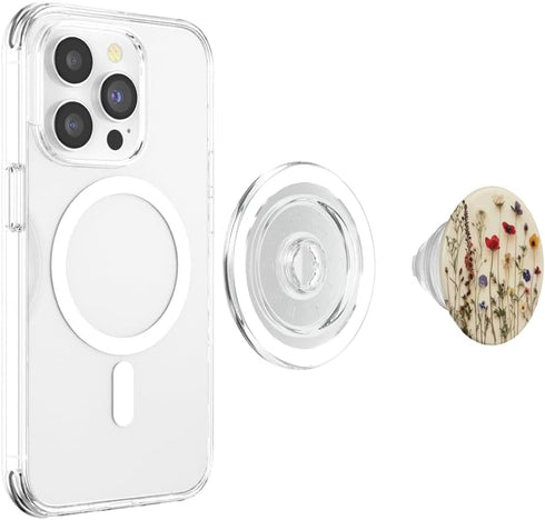 Boho Wildflower Aesthetic Mixed Flowers Pressed Flower PopSockets MagSafe PopGrip for iPhone Beige