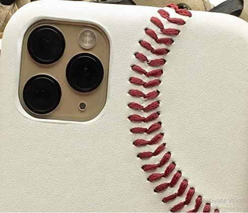 mcmadley Baseball Phone Case for iPhone 15 - Thin Protective Grip, Authentic Leather Cover with Raised Red Hand