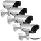 Fake Cameras for Outdoor, Dummy CCTV Surveillance System with Blinking Lights and Warning Sticker (4, Silver)