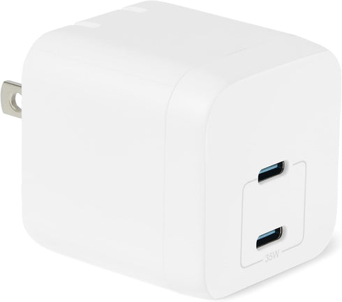 Amazon Basics 35W Fast Charging USB-C Nano GaN Wall Charger, 2-Port for Phones, Tablets,