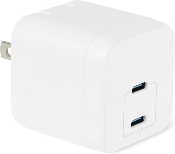 Amazon Basics 35W Fast Charging USB-C Nano GaN Wall Charger, 2-Port for Phones, Tablets,