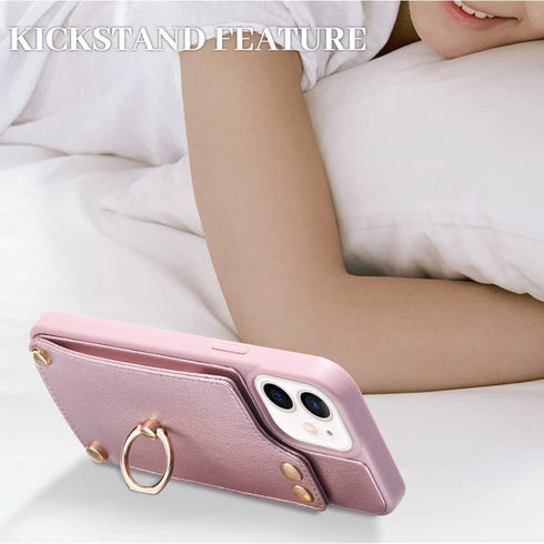 LAMEEKU Wallet Case for iPhone 11, RFID Blocking Leather Cover with Card Holder and 360° Rotation Ring Kickstand