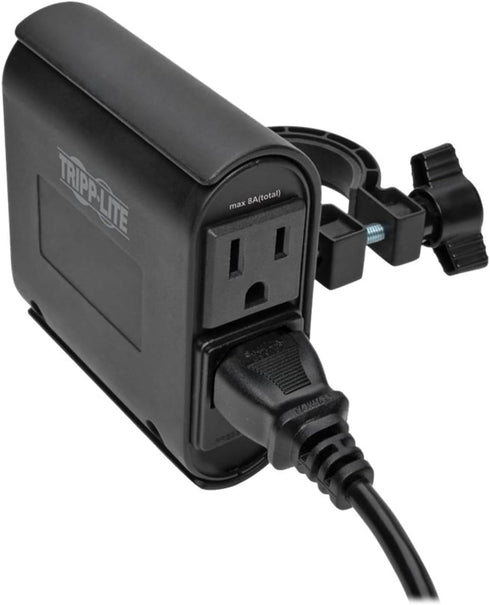 Tripp Lite AC/USB Charging Clip for Display Mounts with 2 USB Ports & 2 NEMA 5-15R Outlets, 6ft Power Cord (Black)