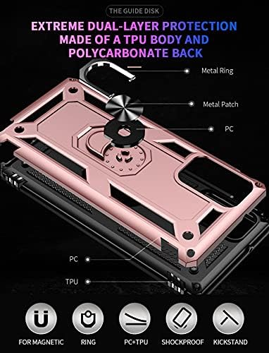 Samsung Galaxy Note 20 Case, Note20 5G Military-Grade Shockproof Cover with HD Screen Protectors, Rose Gold