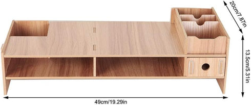 Wooden Monitor Laptop Stand, Modern Desk Storage Organizer for PC Computer, Neck Protector Office Desk Rack Shelf