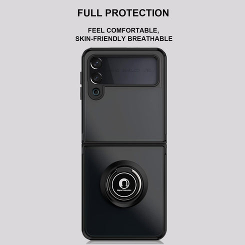 TJS Case for Samsung Galaxy Z Flip 3 5G, Metal Ring Kickstand, Magnetic Support, Drop Protective Cover (Yellow)