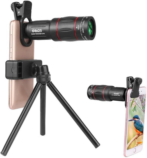 LXSMPWY 64X Zoom Mobile Phone Telephoto Lens with Tripod & Phone Clamp - HD FMC Monocular Lens for Long Distance