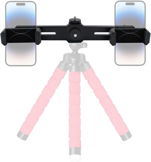 JoyHuaTrade Dual Phone Holder Phone Tripod Mount Adapter, Universal 360 Rotation Adjustable Clip