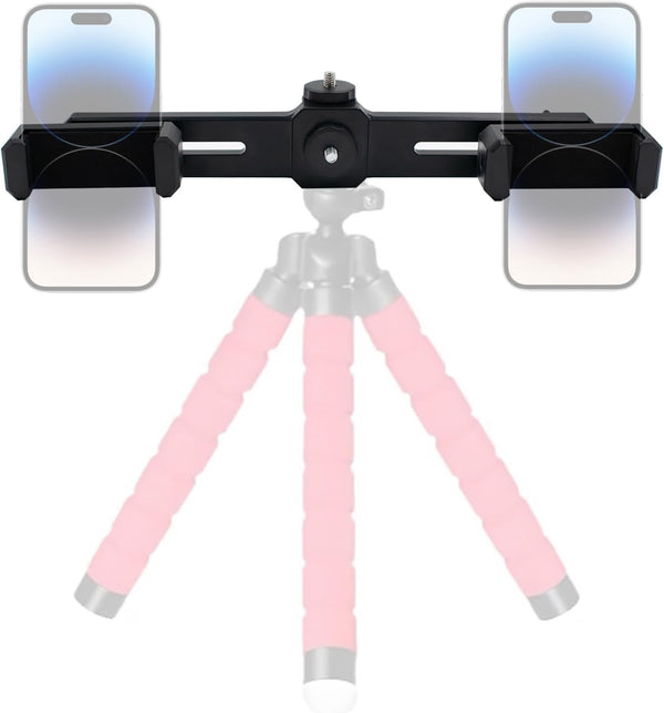 JoyHuaTrade Dual Phone Holder Phone Tripod Mount Adapter, Universal 360 Rotation Adjustable Clip