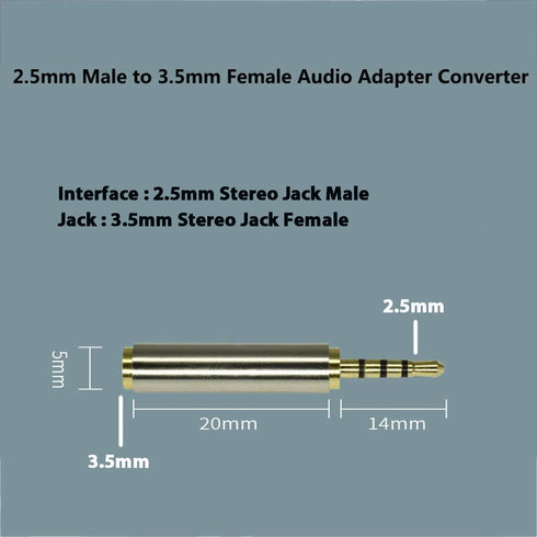 Adhiper 2.5mm Male to 3.5mm Female Audio Adapter, Gold Plated Aux Plug Splitter, 3 Ring Jack Support (2 Pack)