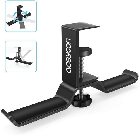 aceyoon Headphone Stand, Under Desk Hanger, Dual Headset Holder, Table Hook for Bag/Backpack/Gaming Headphone, 360 Rotatable, Black