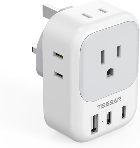 TESSAN US to UK Plug Adapter, Type G Travel Adaptor with 4 Electrical