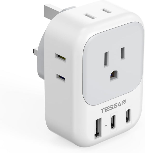 TESSAN US to UK Plug Adapter, Type G Travel Adaptor with 4 Electrical