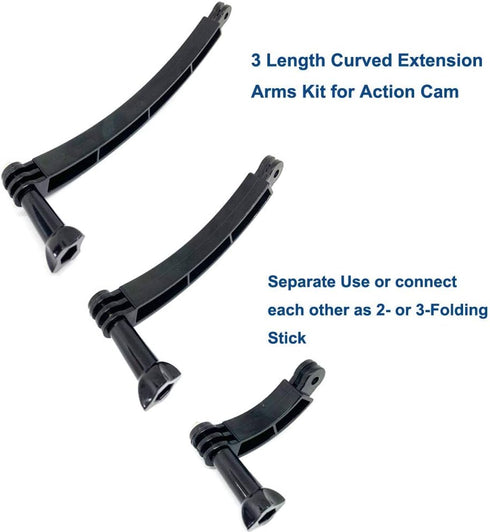 3-in-1 Curved Arced Extension Arms, Different Lengths (7.5/13.5/19.5cm) Compatible with Gopro Series and Action Cams