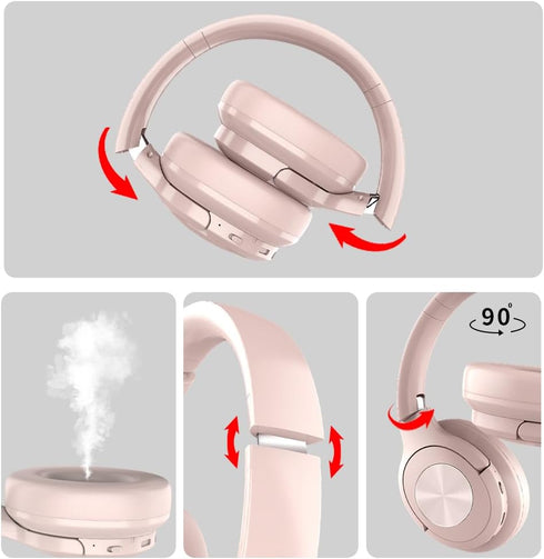 Pink Wireless Bluetooth Headphones, Over Ear, 65 Hours Playtime, Foldable Deep Bass HIFI Stereo, On Ear Headsets with