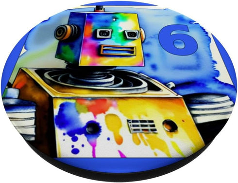 Fun Robot Art 6 Year Old Birthday Party Robotics For Kids PopSockets Standard PopGrip