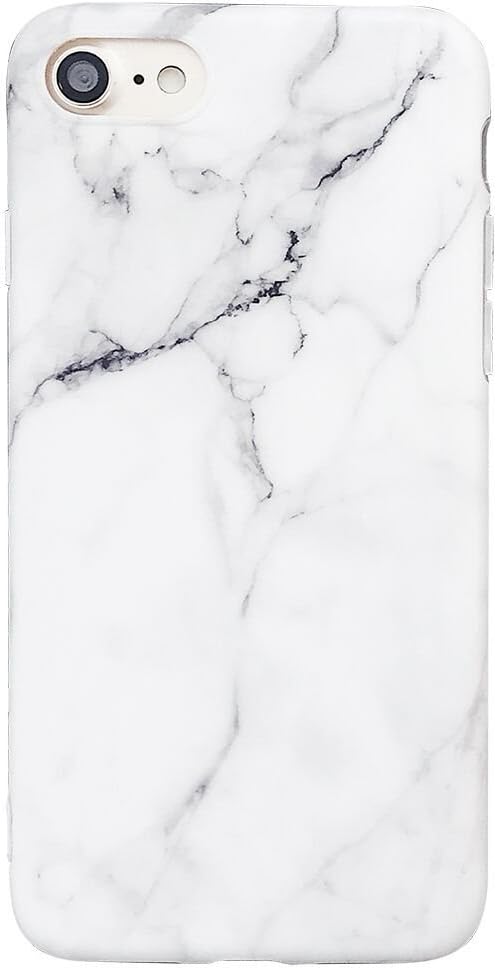 iPhone 8 Case, iPhone 7 Case, iPhone SE Case, Slim Fit Soft TPU Full-Body Protective Cover, White Grey Marble