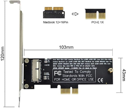 Cablecc PCI Express PCI-E 1X to 12+16Pin Convert Card for 2013-2017 Mac Pro Air SSD, Compatible with A1493 A1502 A1465