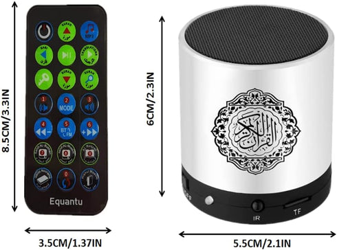 Quran Speaker with Remote Control,USB Rechargeable Speaker,Remote Control Speaker Portable,Digital Quran Player,8GB TF FM Quran Translator,Over 18 Reciters,15 Translations Available(Silver)