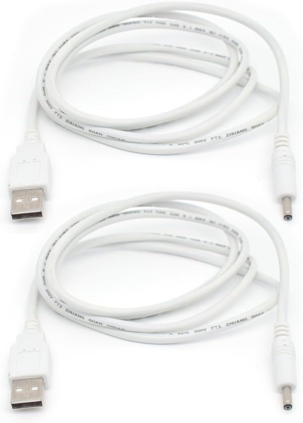 2PCS USB to 5V DC Power Cable, 4FT/1.2M USB to 3.5 x 1.35mm Plug for Charging Fans and Speakers