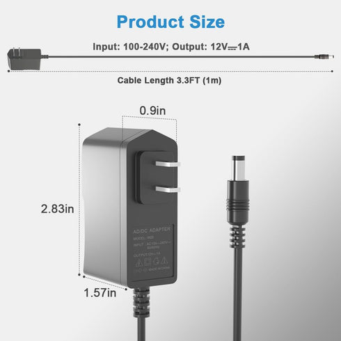 ZYHKJYL 12V 1A 12V 1A 100V-240V Power Supply Adapter Replacement Charger AC Power Adapter Wall Charger for LED Strip