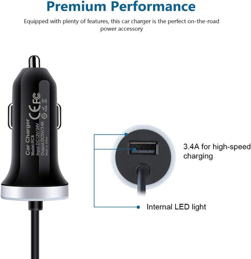 Fast Car Charger with Built-in 3ft Type C Fast Charging Cable, 3.4A USB C Car Adapter for Samsung Galaxy S24, S23, S22,