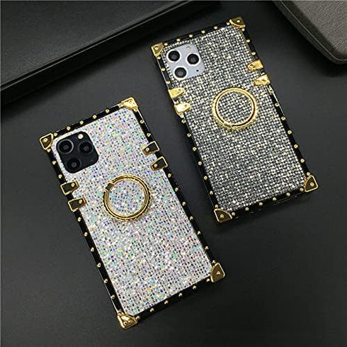 LG Stylo 5 Bling Case, White Luxury Glitter Soft TPU Trunk Cover with Finger Ring Grip Kickstand
