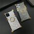 Bling Case for iPhone 12 Pro Max 6.7" Soft TPU Cover with Ring Kickstand Holder, Glitter Gold Corner, Gray