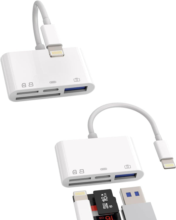SD Card Reader for iPhone Dongle (2Pack), Lightning to USB Micro SD TF Charger Cable OTG Adapter for iPhone 14/13/12/11