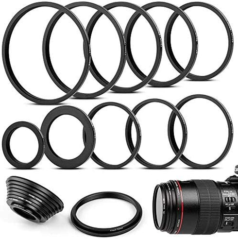 10 Pieces Metal Step-Down Adapter Rings Kit for DSLR Camera Lens Filter Stepping