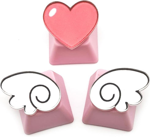 Personalized Cute Pink Keycaps,Love Heart and Wings Keycaps,Compatible with Cherry MX Switches Mechanical Keyboard (3 Keys OEM R4 Profile)