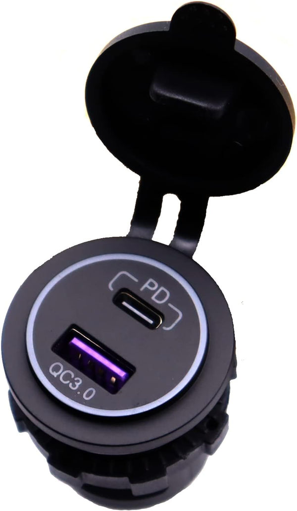 QC3.0 USB A Charger Socket for Car, LOKEKE Waterproof 45W PD USB Type C & QC3.0 Quick Charger Power Outlet Adapter for