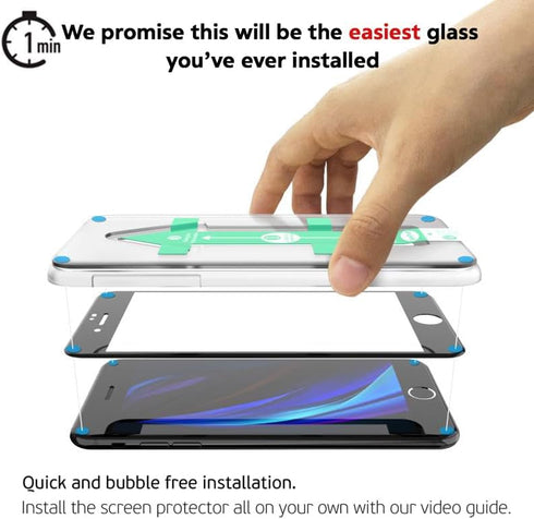 Deppa Premium Screen Protector for iPhone SE 2022, SE 2020, 7, 8, Tempered Glass 3D Full Coverage, 2 Pack