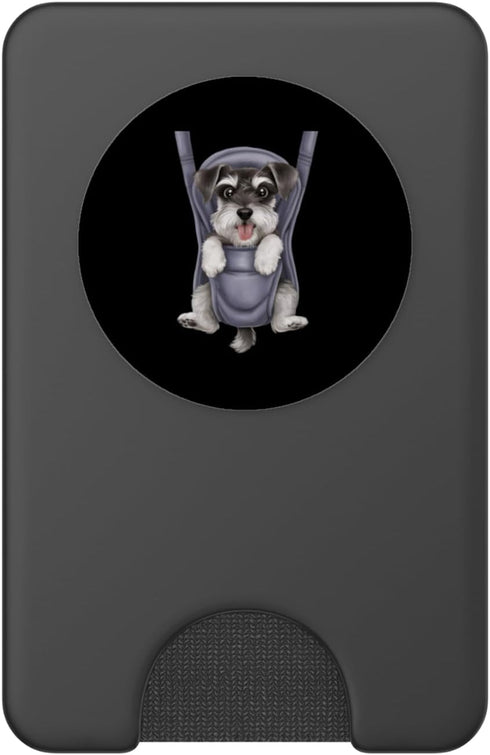 Miniature Schnauzer Puppy Lover PS Funny Miniature Schnauzer Puppy In A Baby Carrier. Dog Lover PopSockets PopWallet